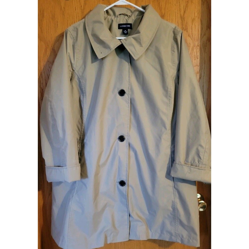 Lands' End Jacket Womens 1X Beige Trench Raincoat Pockets Lightweight Plus